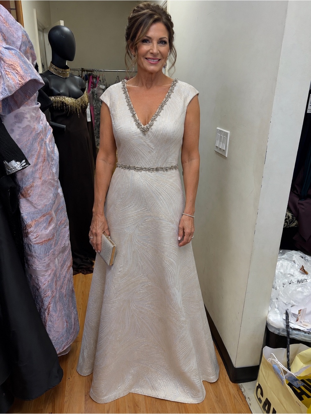 Marsoni by colors MV1264 a-line champagne gown size 16 and 18